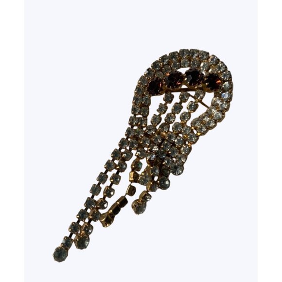 Rhinestone Brooch With Cascading Clear and Amber Crystals Vintage - Picture 16 of 16